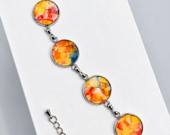 Six-Cabochon Art Bracelet | One-of-a-Kind Abstract Jewelry | Handmade Jewelry