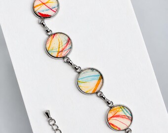 Six-Cabochon Art Bracelet | One-of-a-Kind Abstract Jewelry | Handmade Jewelry