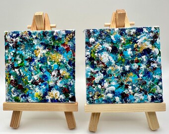 Mini Abstract Painting Set | 3x3 Original Art with Easels | Where the Light Lands