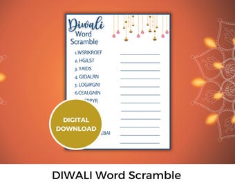 Diwali printable word scramble, kids games, activities for children and adults,