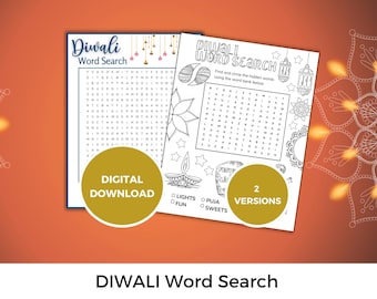 Diwali printable word search, diwali games and activities for kids, diwali decor and games