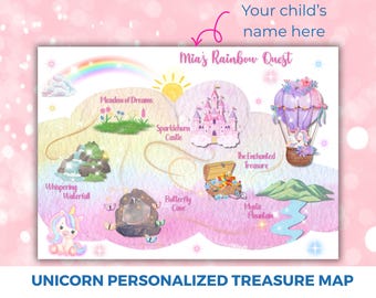 Personalized Printable Unicorn Treasure map, perfect gift for toddler or young child, imaginative play, party favor, digital download