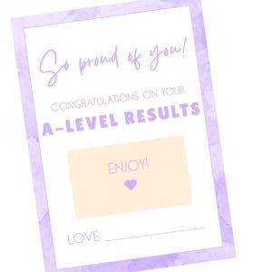 Porta tarjetas de regalo imprimible "Felicitaciones por los resultados del nivel A"