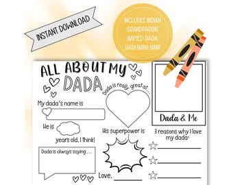 Grandparents’ Day Printable craft, Indian includes Dadi Dada Nani Nana, grandparents day gift, kids printable