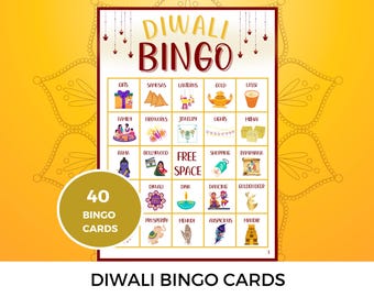 Diwali Bingo Game: 40 Unique Cards, printable Family Fun (Printable PDF download)