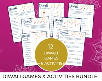 Diwali bundle printable games and activities for kids and family, diwali party favors and entertainment