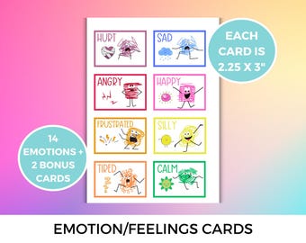 Kids printable emotion and feeling cards, color cards with emotions for kids learning, flash cards, emotion regulation