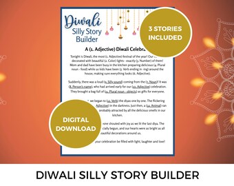 Diwali printable silly story builder, games for kids and adults, diwali party