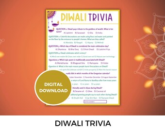 Diwali printable trivia, holiday trivia, diwali activities, games for kids and adults