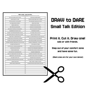 DRAW to DARE: Small Talk-editie, 50 afdrukbare uitdagingsprompts | Icebreaker-spel voor vrienden, feesten en publiek | Pdf direct downloaden