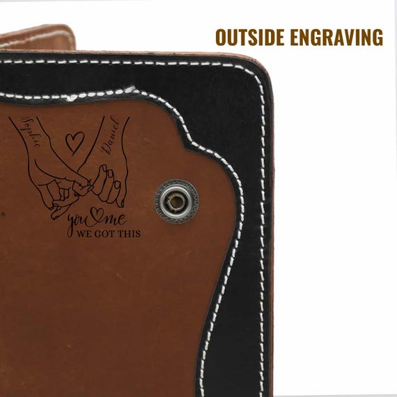Customizable Genuine Leather Long Wallet, Breast Secretary Wallet Cognac Black, custom, gift