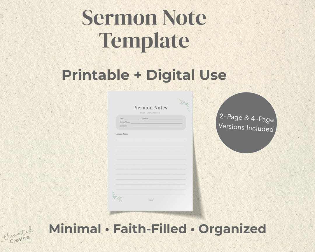 Printable Sermon Notes Template | Christian Bible Study (PDF) - Etsy
