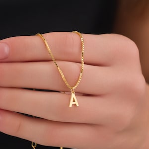 925 Sterling Silver Initial Necklace, Gold Plated Box Chain, Personalized Letter Pendant, Minimalist Jewelry