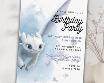 Editable Light Fury Birthday Invitation, Dragon Theme (Digital Download)