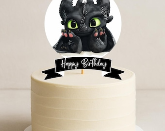 Adorno para tarta de dragón desdentado, temática de acuarela (descarga digital)