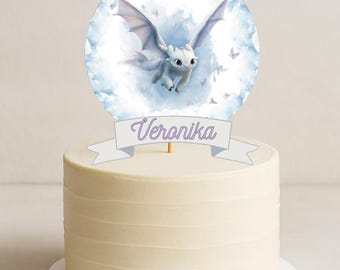 Light Fury Dragon Cake Topper, Watercolor Theme (Digital Download)