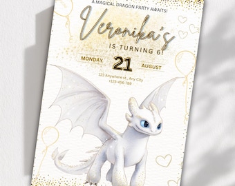Light Fury Birthday Invitation | How to Train Your Dragon Theme (Digital Download)