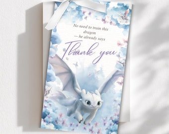 White Fury Toothless Dragon Thank you Favor Tag, Watercolor Theme (Digital Download)