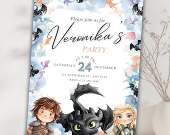 Toothless Birthday Invitation: Editable Dragon Party, Watercolor Theme (Digital Download)