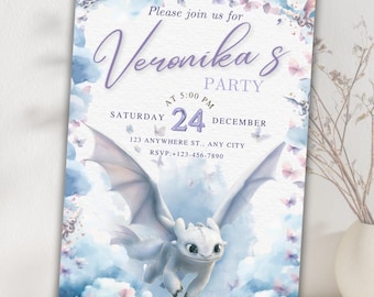 Light Fury Birthday Invitation | How to Train Your Dragon Theme (Digital Download)