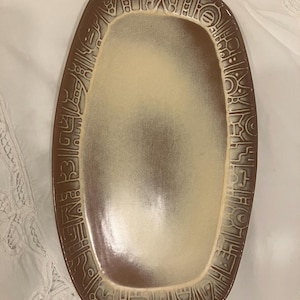 Frankoma pottery Mayan Aztec desert gold  platter 9.5” tray vintage