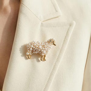 Pearl Sheep Brooches , Vintage Pearl Jewelry, Dainty Jewelry Gold Plated, Unique Statement Lapel Pin, Gift for Her
