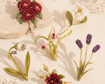 Birthday Flower Brooch, Birth Month Flower Pin, Enamel Floral Jewelry Gift for Women, Mom Birthday Gift Idea