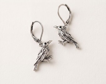 Vintage Silver Bird Earrings, Dangle Animal Jewelry, Nature Inspired Earrings, Minimalist Drop Earrings, Gift for Her