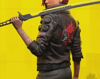 Paintable figurine, female cyberpunk mercenary – futuristic figure