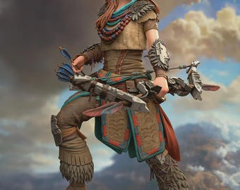 Paintable figurine, red-haired tribal huntress – post-apocalyptic figure