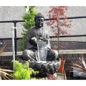 Large Buddha Water Fountain | Zen Garden Decor for Patio & Home | Spiritual Outdoor Meditation Statue with Cascading Water