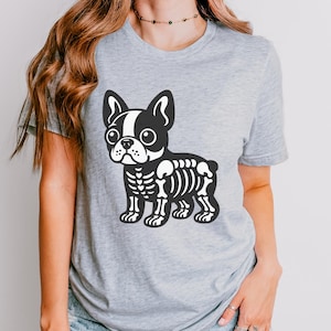Boston Terrier Skeleton Shirt, Dog Mom Vintage Shirt, Custom Pet T Shirt, Gothic Shirt, Halloween Dog Shirt, Spooky Season Tee