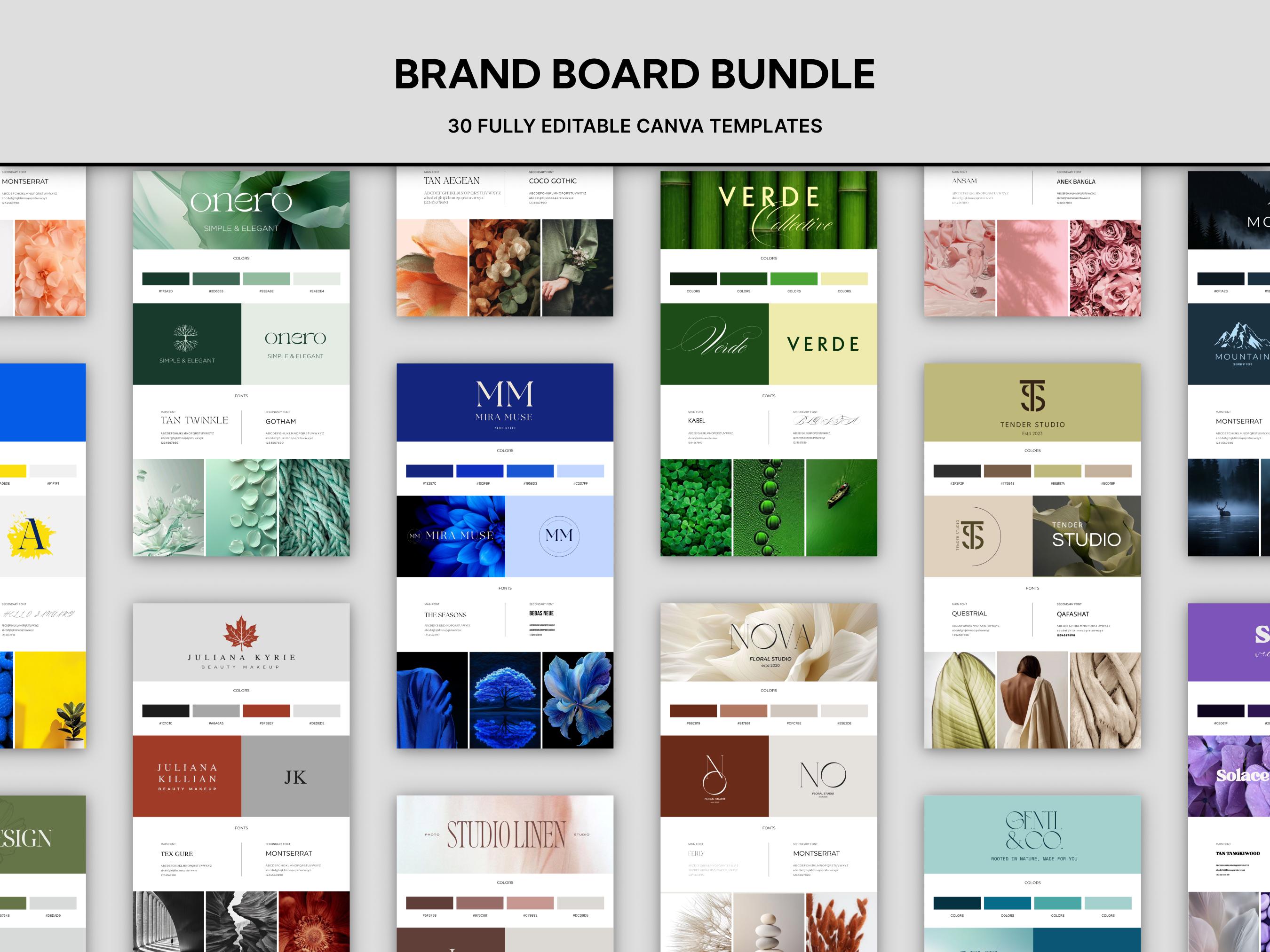 30 Brand Board Bundle – Logos, Color Palettes, Font Pairings, Canva ...