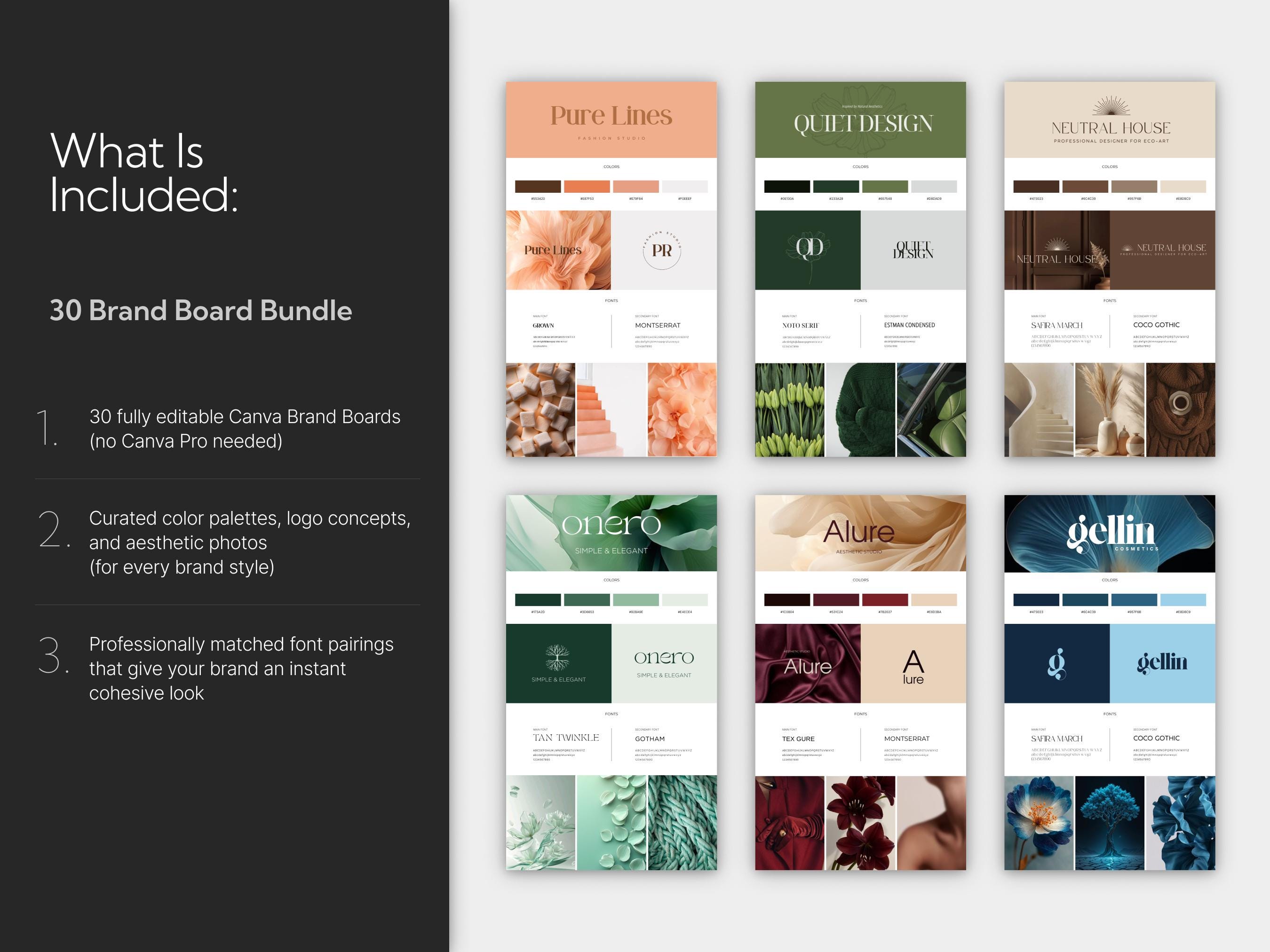 30 Brand Board Bundle – Logos, Color Palettes, Font Pairings, Canva ...
