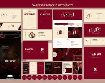 Feminine Canva branding kit template set: logo, social media templates, brand kit.