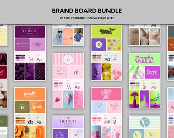 20 Brand Boards  Bundle | Editable Brand Identity Kit | Canva Template | Logo & Mood Board Templates