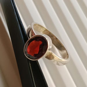 Natural Garnet Sterling Silver Ring | Faceted Oval Red Gemstone Ring 925 Stamped | Handmade January Birthstone Jewelry | Gift for Her
