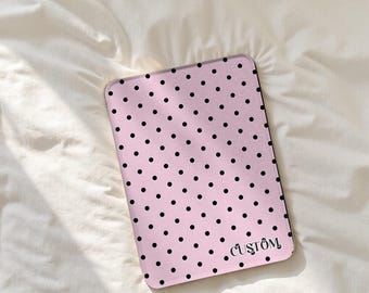 Black Pink Polka Dots Kindle Case with Hand Strap, Paperwhite 12th 7‘’ 11th 6.8‘’ 10th 6‘’ Cover