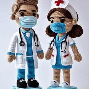 Amigurumi Doctor and Nurse Crochet Pattern – PDF Digital Download – Medical Dolls – Nurse Gift – Doctor Graduation Present