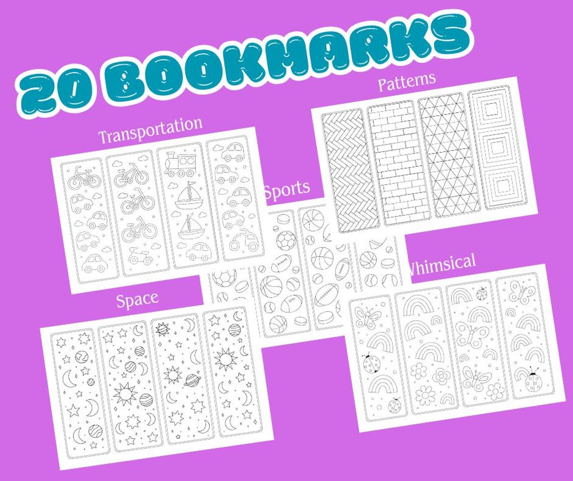 Coloring Bookmarks - Space, Sports, & Patterns (20 Printable Designs ...