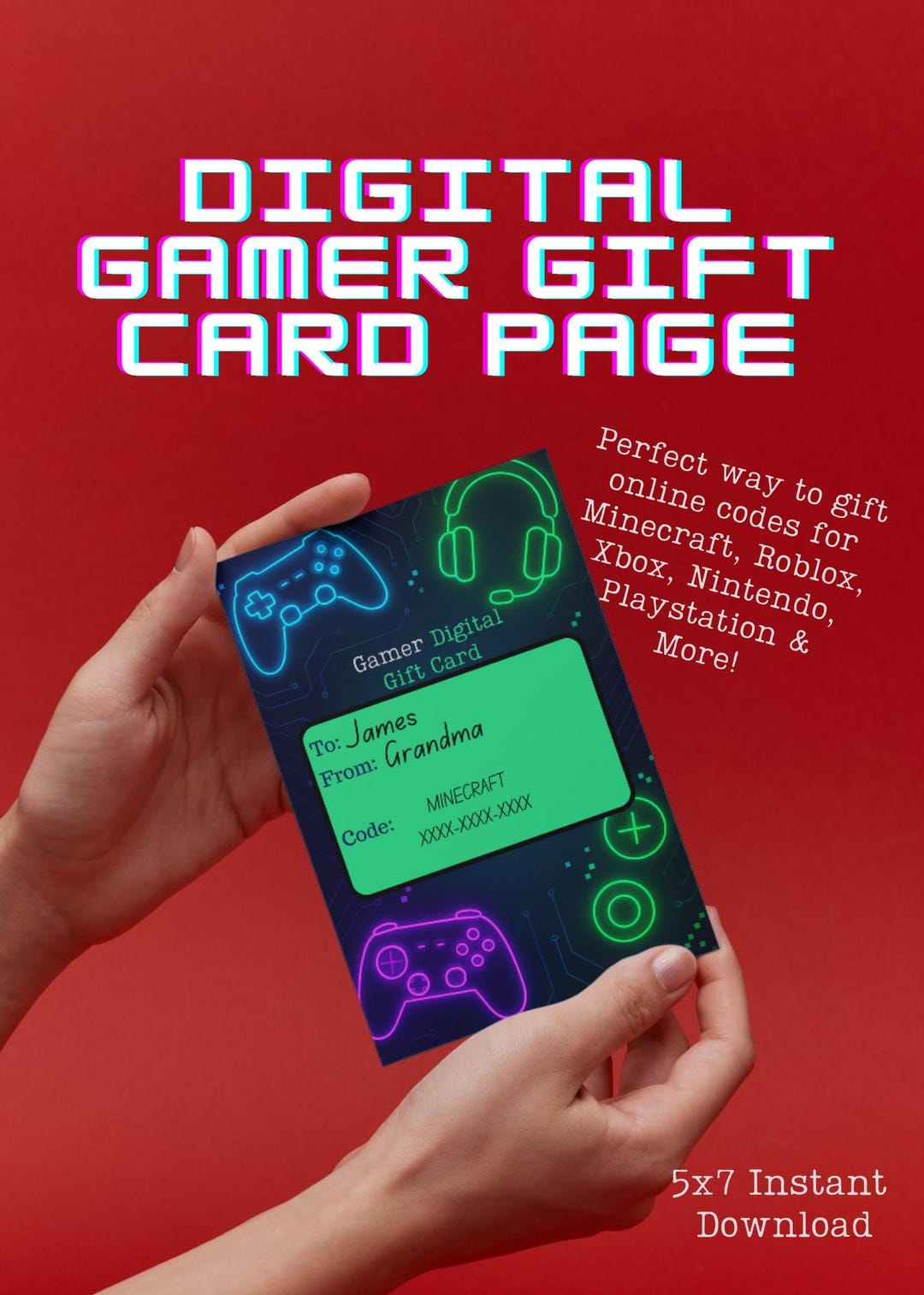 Gamer Card Example Gamer Gift Card Holder Printable - Digital Codes Page (PDF) - Etsy