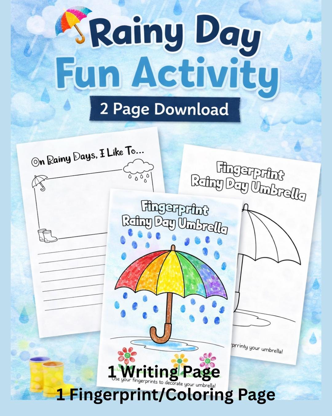 Rainy Day Fun Activity | Fingerprint Umbrella Craft & Writing Prompt ...