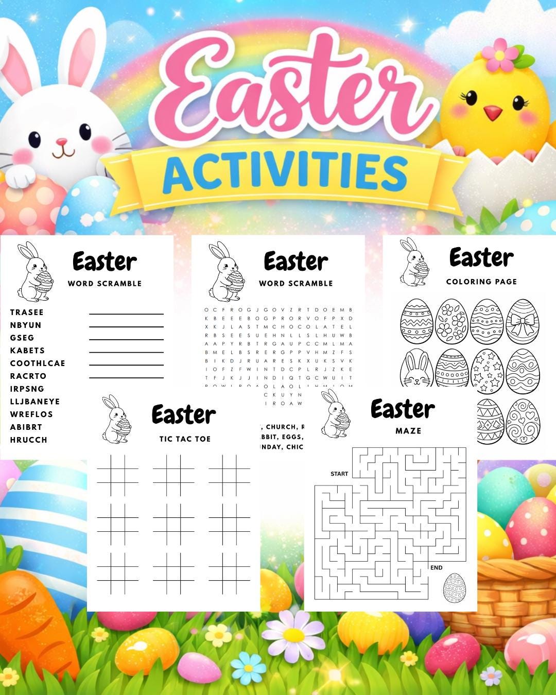 Easter Activity Pages for Kids | Word Search, Maze, Coloring (digital ...