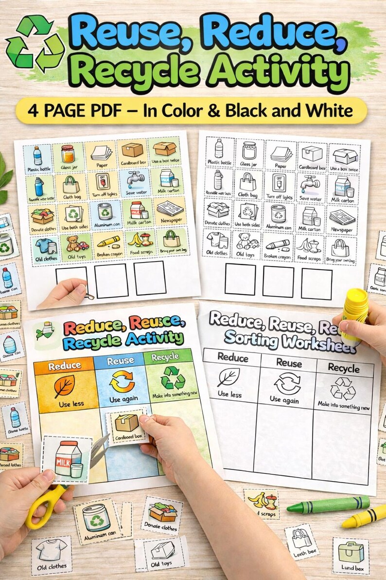 Reduce Reuse Recycle Sorting & Writing Bundle | Earth Day Activity - Etsy