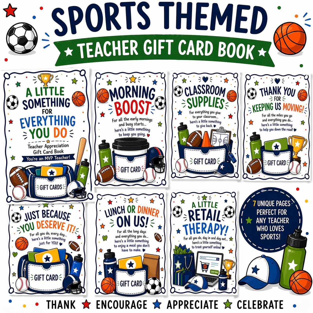 Sports Themed Teacher Gift Card Book, MVP Teacher Appreciation Printable