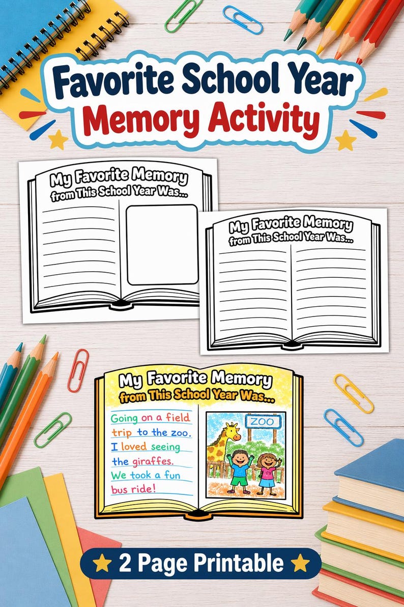 End of School Year Memory Activity | Draw & Write Worksheet (2 Page PDF ...