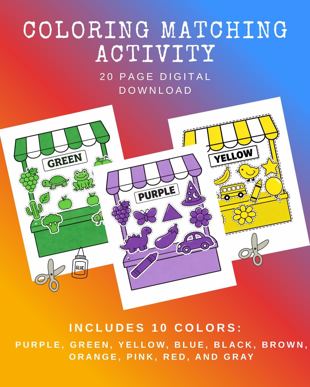 Color Sorting and Matching Activity L 20 Page Digital Download - Etsy ...