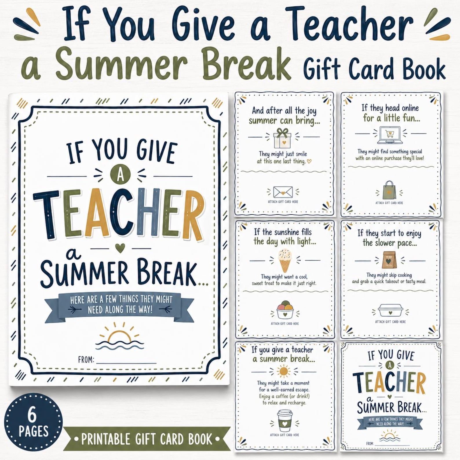 Teacher Summer Break Gift Card Book, Appreciation Gift (PDF) - Etsy