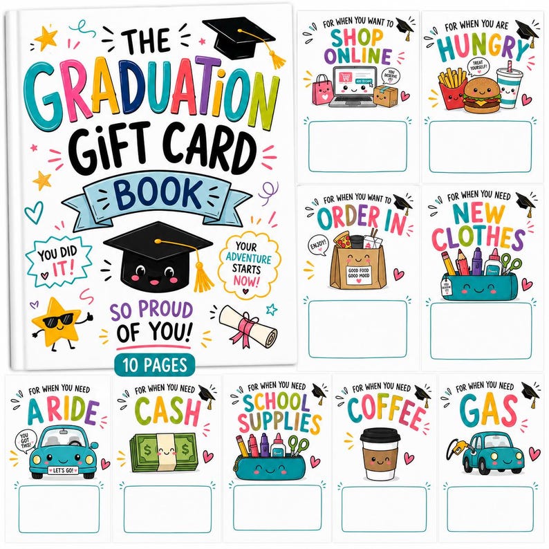 Graduation Gift Card Book Printable | 10 Playful Holder Pages (digital ...