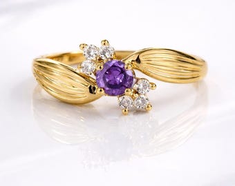 Floral Amethyst Engagement Ring | Sterling Silver Flower Ring